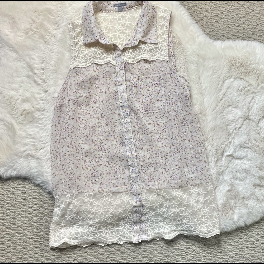 Cottage core sheer floral embroidered tank